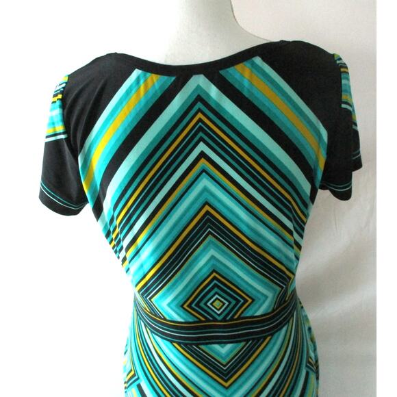Dana Buchman Women's Green & Black Striped Short Stretch Pull Over Dress Size 8 - Picture 6 of 10